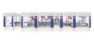 Die neue Anlage zum platzsparenden Verpacken von Portionspackungen besteht aus sieben Teilmaschinen.