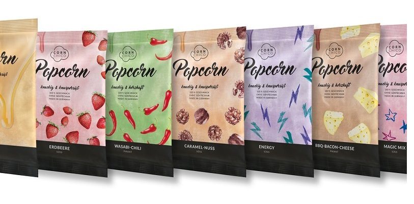 Aktuel sind sechs Popcorn-Varianten von "Corn Chico" im Hnadel erhältlich, online bisher neun.