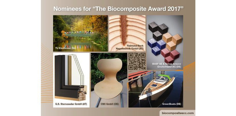 Sechs Produkte aus Bioverbundwerkstoffen gehen ins Rennen um den Innovationspreis „Biocomposites of the year 2017“