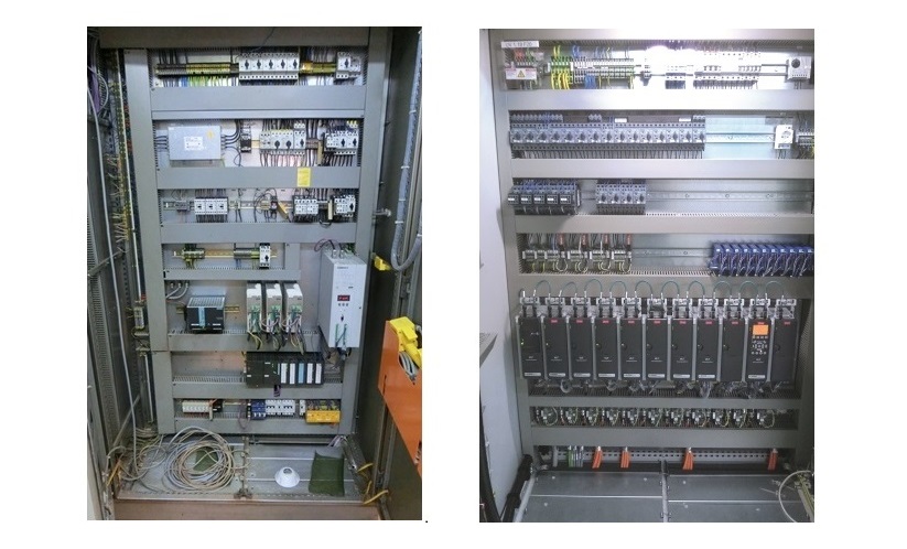 Der Schaltschrank rechts, links der Ausgangszustand.