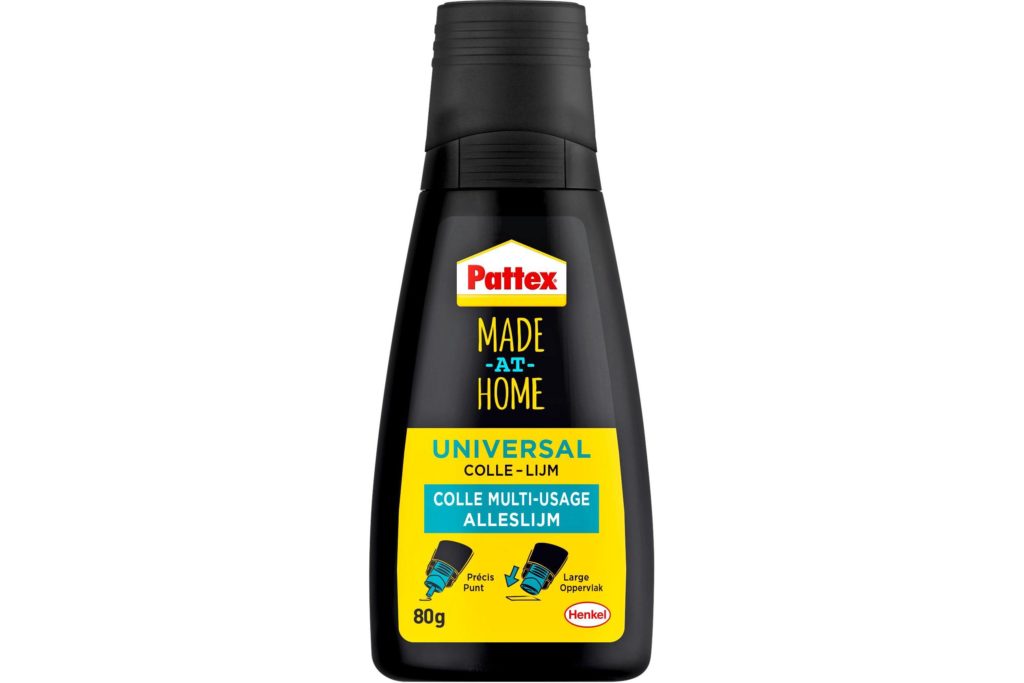 Die neue auf 100 Prozent Recycling-Materialien basierende Pattex Made-at-Home Flasche von Henkel.