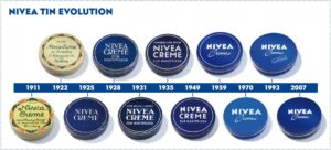 Die Nivea-Dose im Laufe der vergangenen Jahrzehnte