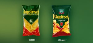 Verpackung von „Chipsfrisch ungarisch“ 1968 und heute