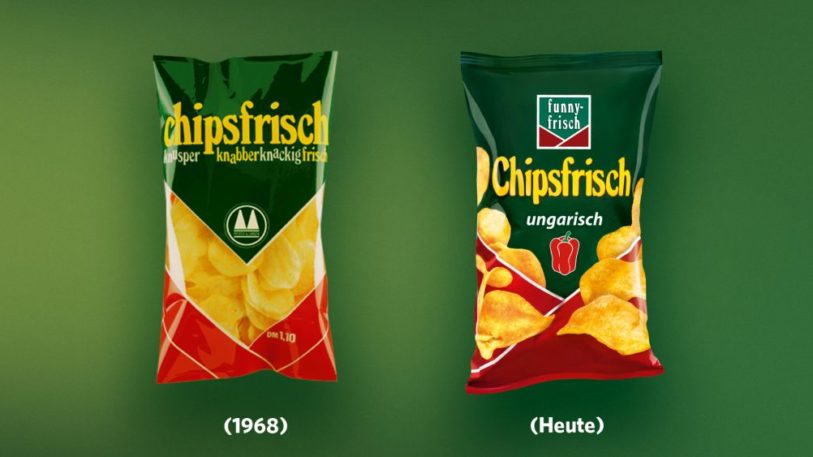 Verpackung von „Chipsfrisch ungarisch“ 1968 und heute