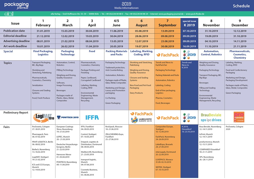 Packaging Journal 2019 Schedule Packaging Journal