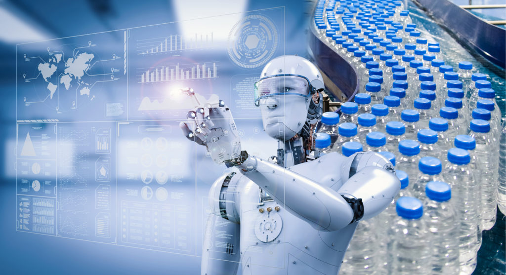 3d rendering robot working with digital display