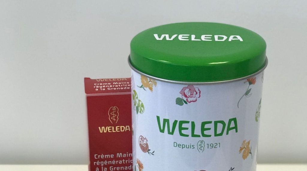 Weleda Schmuckdose aus Weißblech im sommerlich-frischen Design.