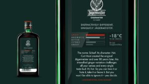 Rückenetikett von Jägermeister Scharf. (Bild: Superunion Germany)
