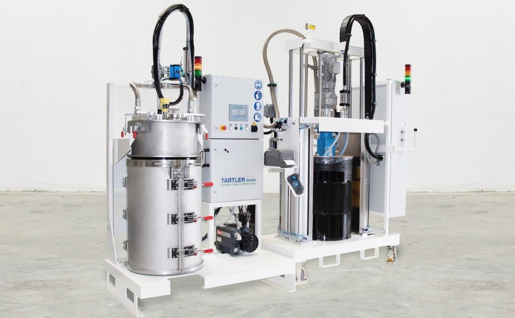 Die 1K-Dosieranlage NODOPOX in Kombination mit der Vakuumabfüllstation TAVA 200 F garantiert höchste Produktqualität ohne Lufteinschluss im Material. (Bild: Tartler GmbH)