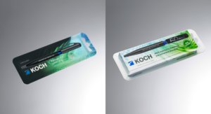cyclePac-Einstoffverpackung mit Eurolochung für ein breites Non-Food-Produktspektrum (Front- und Hinterseite). (Bild: KOCH Pac Systeme GmbH)
