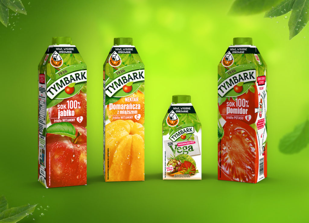 Die Maspex Wadowice Group setzt die Partnerschaft mit SIG fort. Zur Verjüngung der Saftmarke Tymbark entschied sich das Unternehmen für die Kartonflasche combidome, die somit erstmals in Polen gelauncht wird. (Bild: SIG)