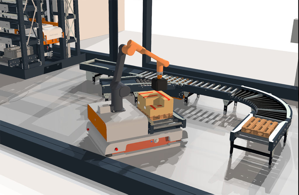 TRAPO Transport Shuttle mit MRK-Roboter (Bild: TRAPO AG)