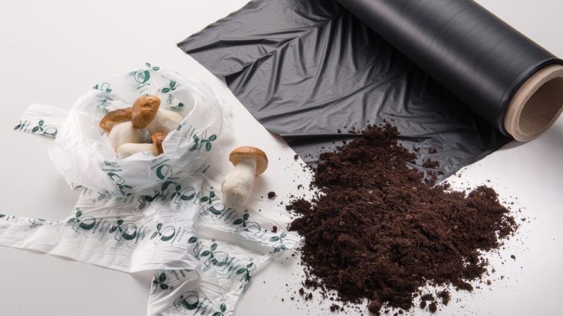 Mit dem zertifiziert kompostierbaren Kunststoff ecovio® bietet die BASF ein Materialportfolio für unterschiedliche Anwendungen an. (Bild: BASF 2019)