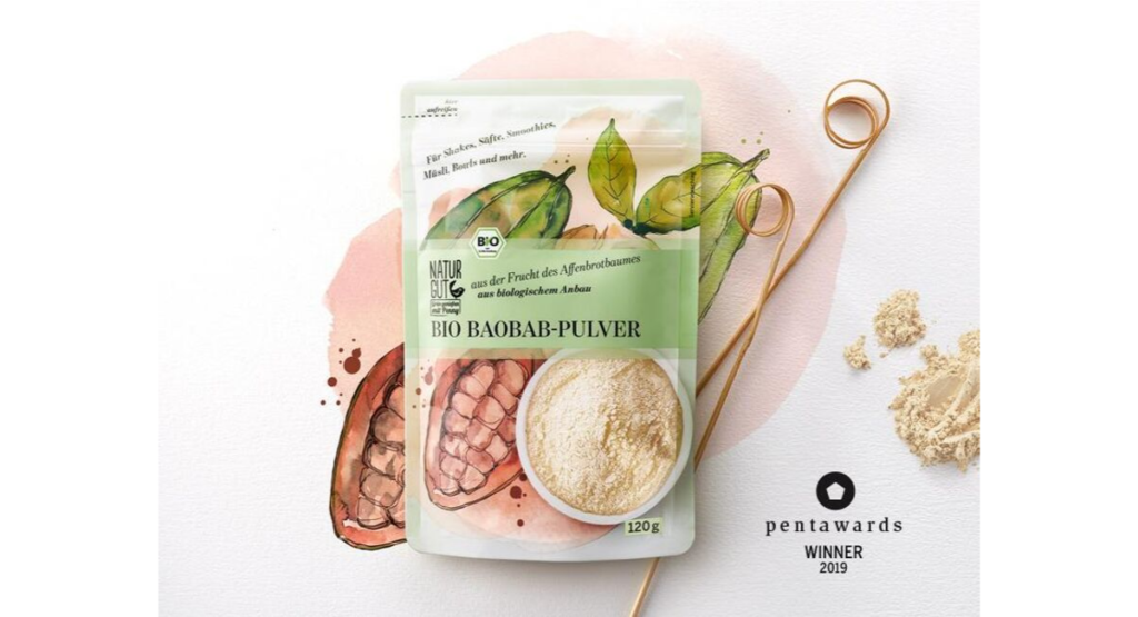 Baobab-Pulver von Naturgut – Gewinner des Pentawards 2019 (Bild: HAJOK Design)