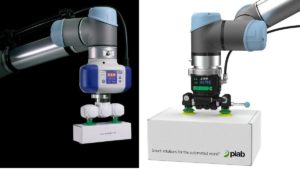 Die Sauggreifer von piab und Schmalz sind beide UR+ zertifiziert. Damit lassen sie sich einfach und schnell integrieren. Bei der Robotik-Tour von UR können Besucher die Komponenten live erleben. (Bild: Universal Robots)