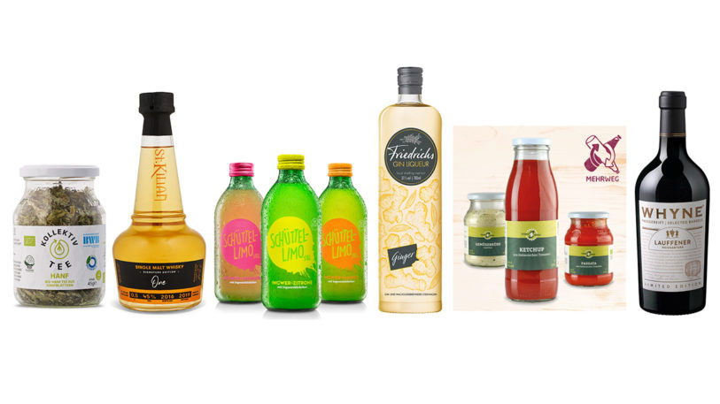 Verschiedene Glasverpackungen, die für die Auszeichnung Produktinnovation 2020 nominiert sind