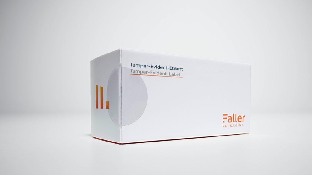 Beispiel für Verschlussetiketten auf einer Faltschachtel
