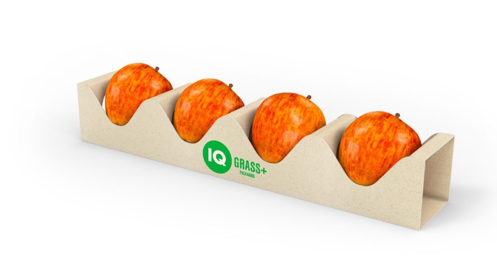 Verpackung aus Graspapier von Mondi Uncoated Fine Paper für vier Äpfel