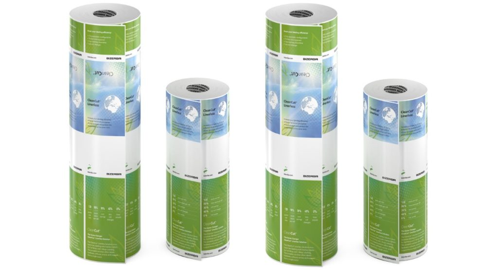 Vier Rollen mit Linerless-Etiketten von Bizerba