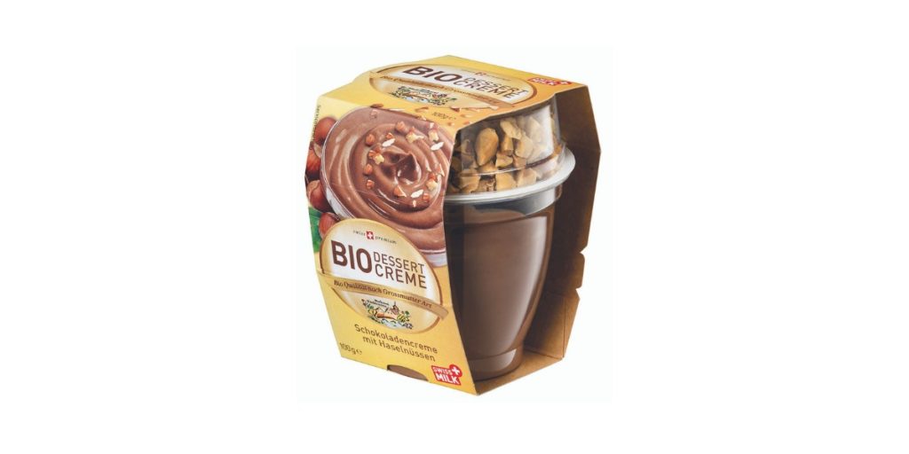 Ein Top-Cup-Produkt der Molkerei Biedermann: Bio-Dessert-Creme mit Haselnüssen.