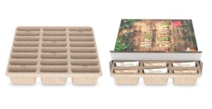 Das Form-Inlay des Adventskalenders wird aus schnell nachwachsenden Pflanzen geformt.