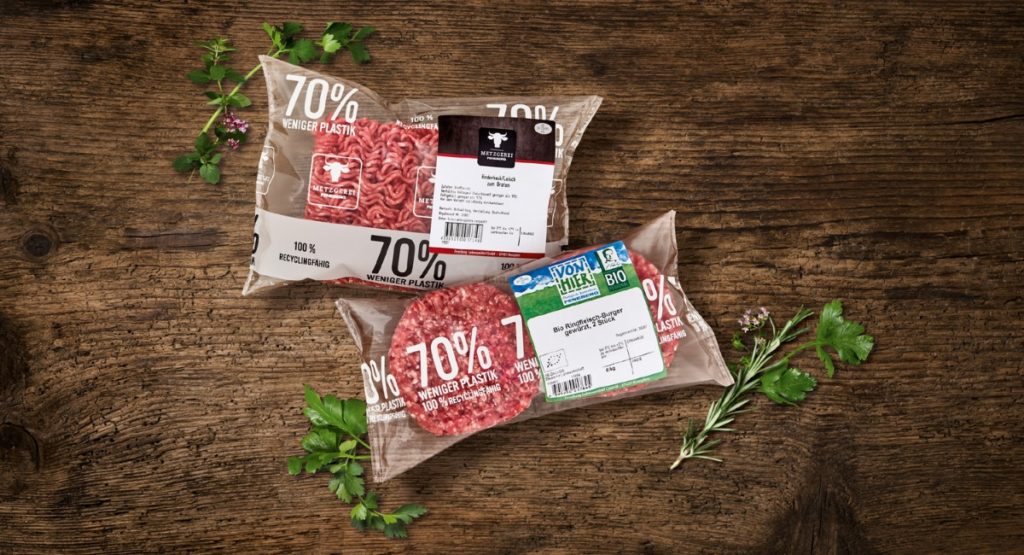 zwei Flowpacks für Hackfleisch von Feneberg