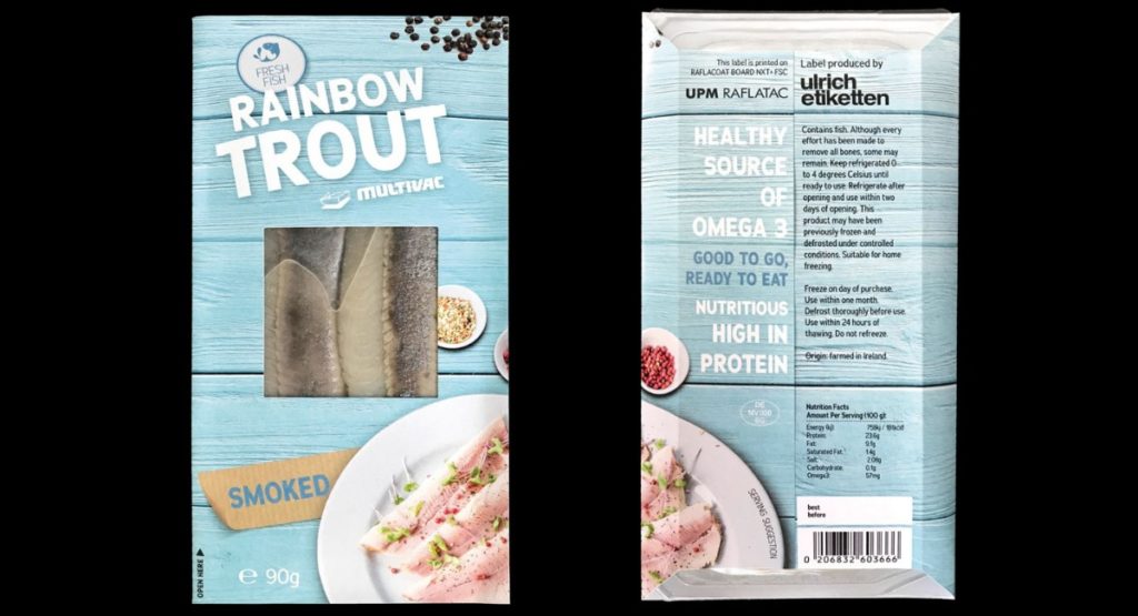 Multivac Full-Wrap-Etikettierung von Fischverpackung