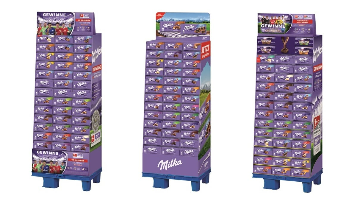Gut aufgestellt: modulares Display für journal packaging Milka 