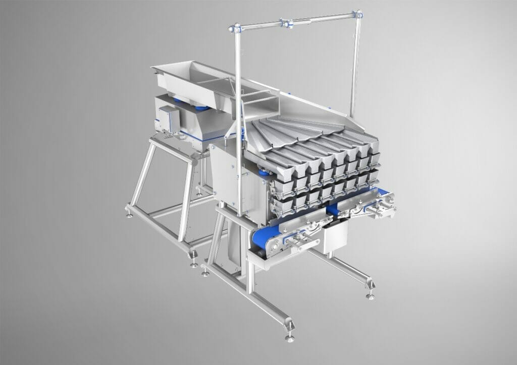 Vollautomatische Linear-Mehrkopfwaage von Multipond.