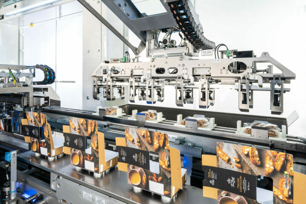 Mithilfe des Transmoduls, das Vahle gemeinsam mit der Gerhard Schubert GmbH entwickelt hat, können verschiedene Produkt- und Verpackungsgrößen in ein und derselben Maschine verarbeitet werden. (Bild: Gerhard Schubert)