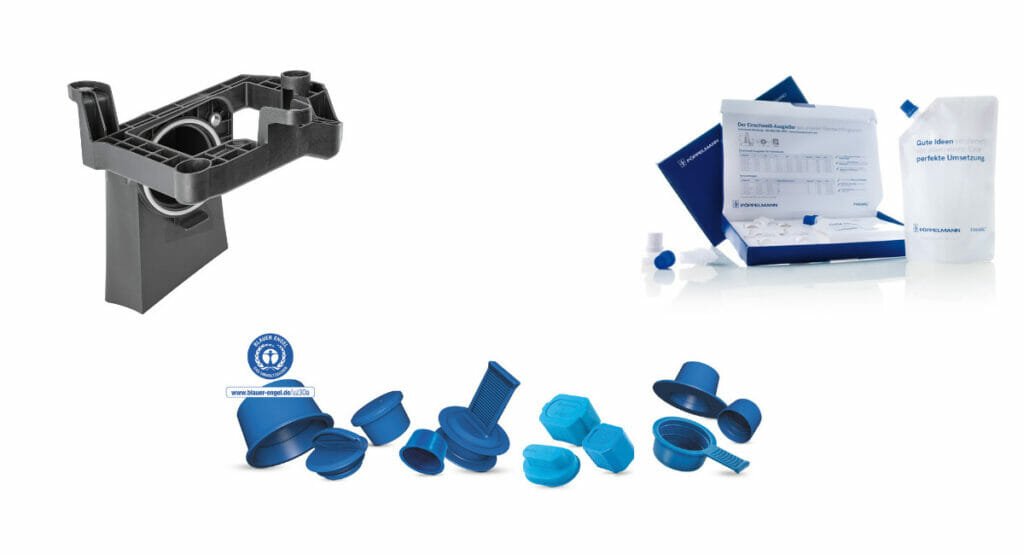 Ein Soundgenerator, diverse Schutzkappen sowie Einstoff-Verpackungen der Firma Pöppelmann