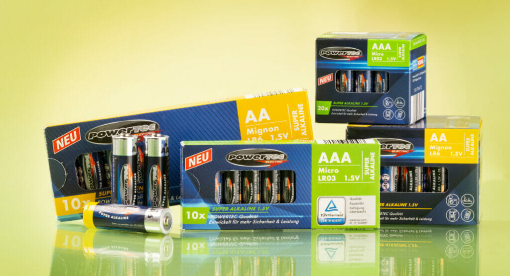 Die Produktpalette der Norma-Batterien mit neuer Pappverpackung