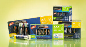 Die Produktpalette der Norma-Batterien mit neuer Pappverpackung