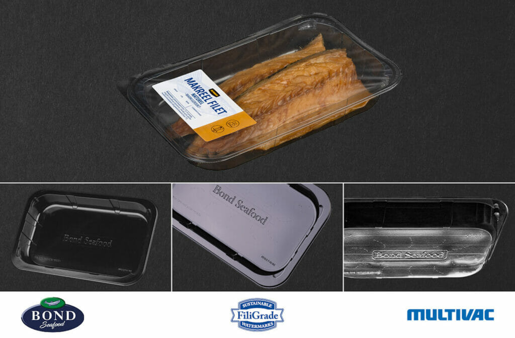 Multivac, Filigrade und Bond Seafood bringen Kunststoffschalen mit dem digitalen Wasserzeichen CurvCode in holländische Supermärkte.