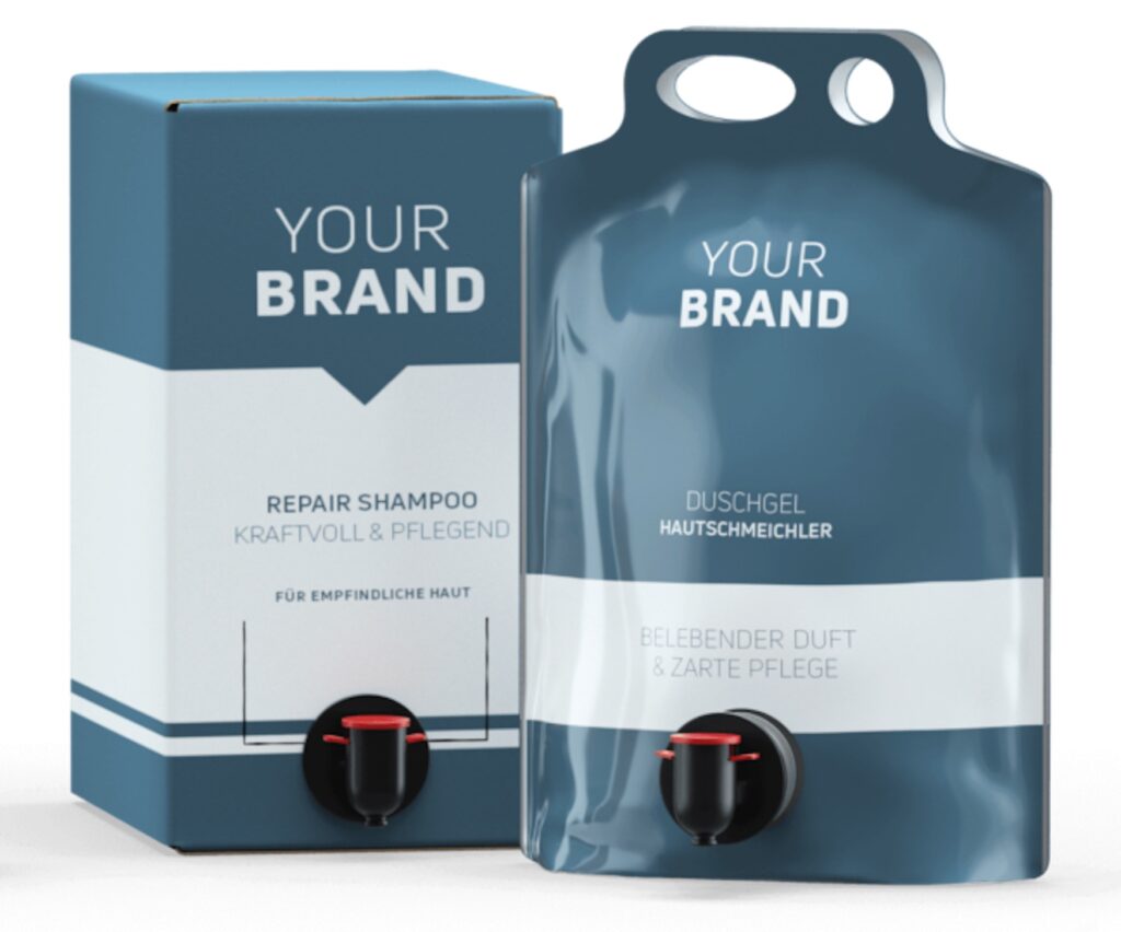 Die Refill-Verpackungen von Vema gibt es als Bag-in-Box und Standbodenbeutel. Kosmetika und Haushaltprodukte können darin nachhaltig und anwenderfreundlich verpackt werden.