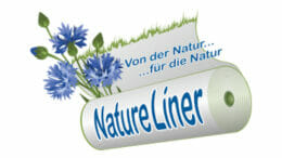 Bild einer Papierrolle mit der Aufschrift "Natur-Liner" und Kornblumen.