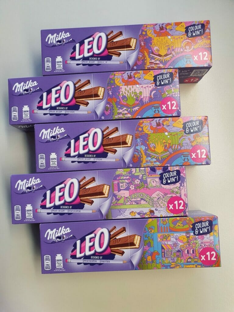 Bild von verschiedenen Milka Verpackungen für den Schikoriegel Leo