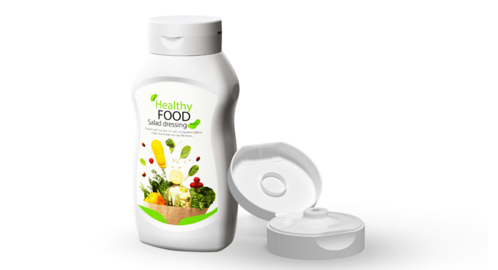 Picture of a sauce bottle with the new light weight food closure by Berry.