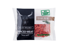 Bild von einer Flow Pack Verpackung von Südpack mit Hackfleisch.