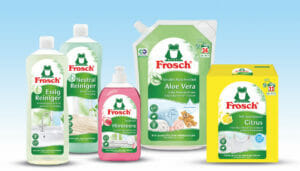 Bild von Produkten der Marke Frosch mit einem neuen Design der Etiketten