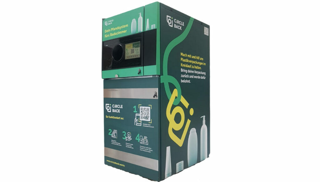 Bild von einem Pfandautomaten für Köperpflegeverpackungen, der in einem Pilotprojekt entstanden ist