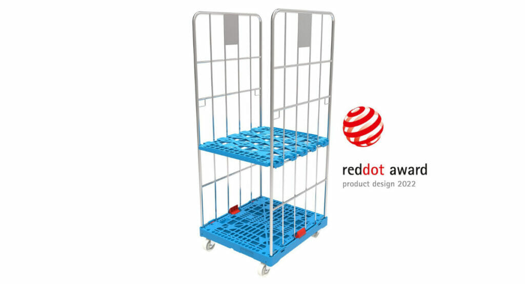 Bild von einem Rollcontainer mit blauen Böden von Walther Faltsysteme.