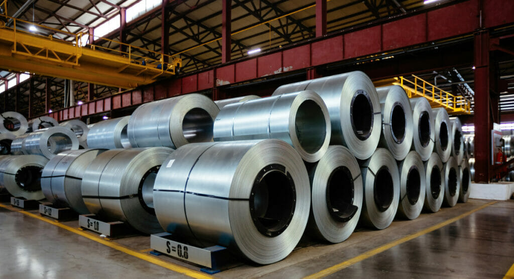 Bild von Stahlrollen in einer Lagerhalle
