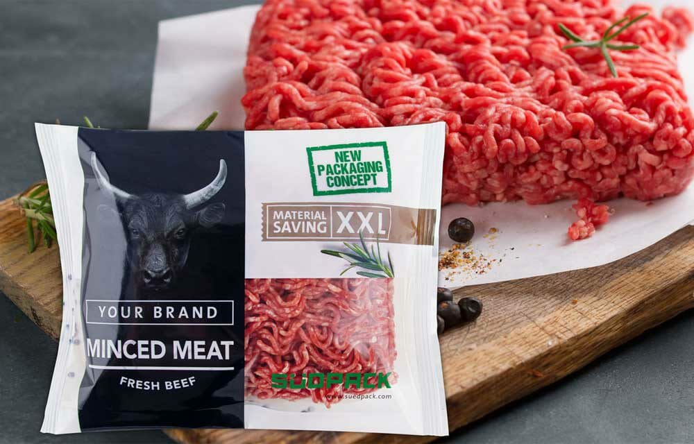 Bild von Hackfleisch und einer Flowpack-Verpackung für Hackfleisch