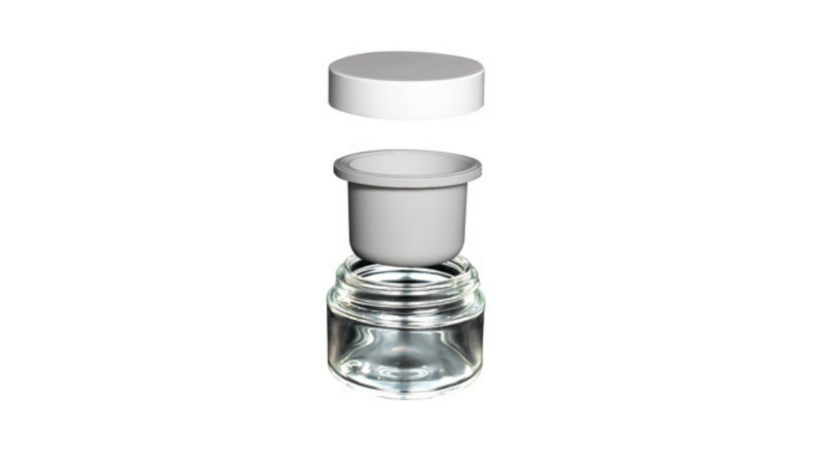 Picture of the components of a new refillable glass jar