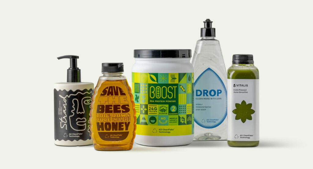 Picture of various products packed in PET or HDPE packaging