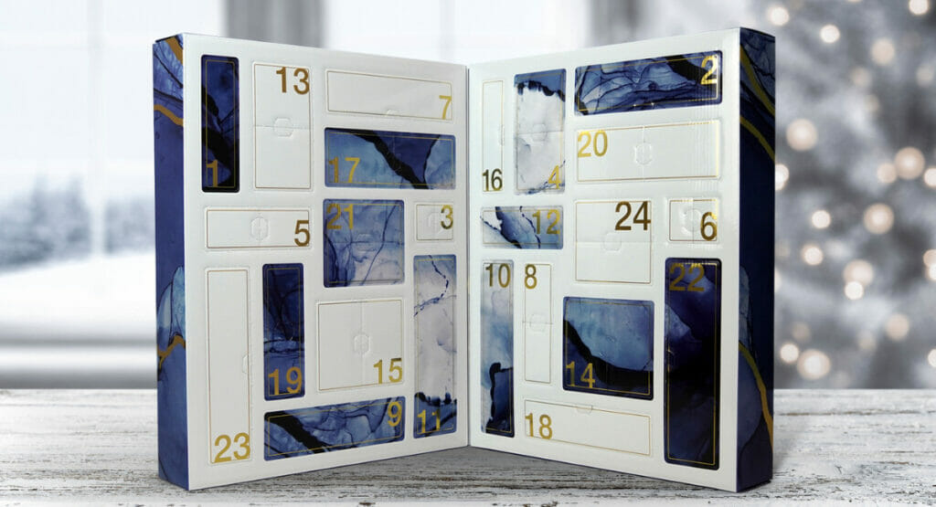 Im von der STI Group designten Adventskalender für Unilever kommt ein Inlay von Papacks zum Einsatz.
