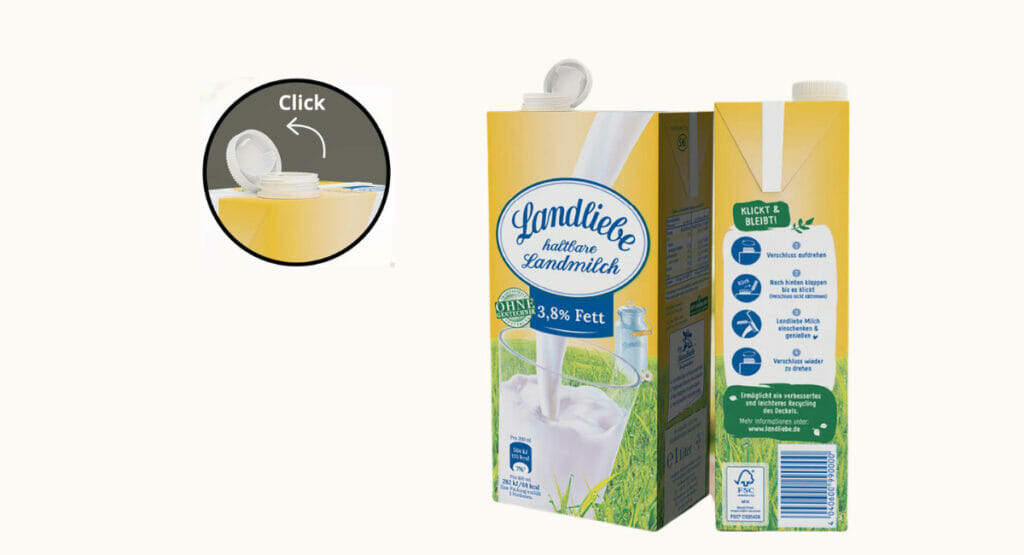 Mit den Tethered Caps von SIG an Milchkartons setzt Landliebe die kommende EU_Richtlinie bereits früher um.