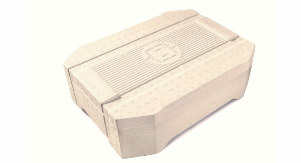 A polystyrene container that can also be made from rEPS.