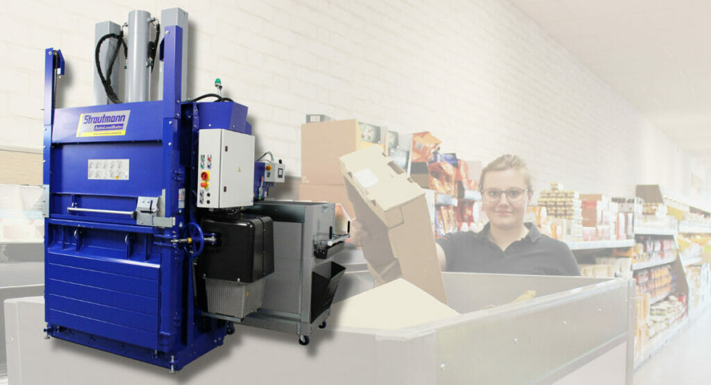 Der AutoLoadBaler von Strautmann automatisiert die Kartonagezuführung zur Presse hin.